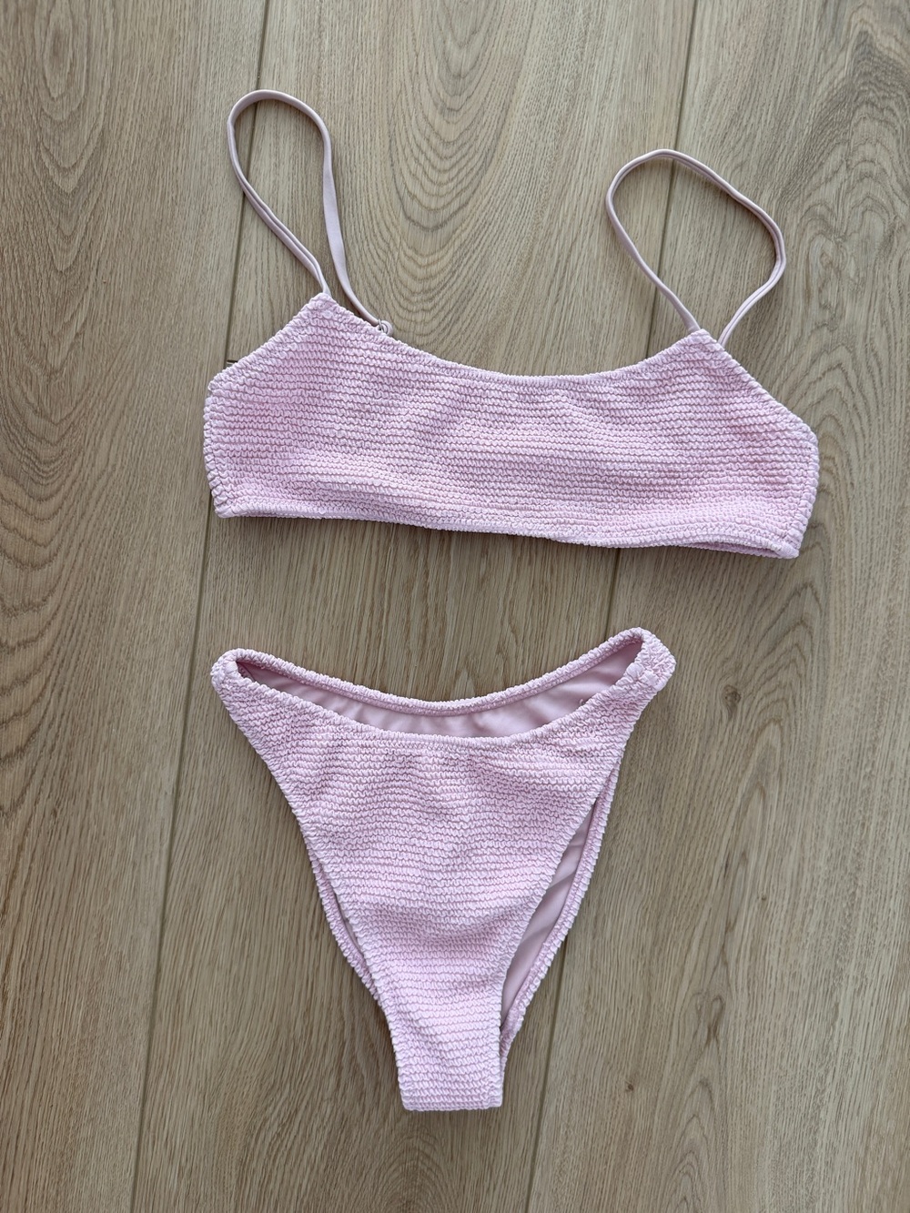 PacSun Light Pink Textured Bandeau Bikini Set